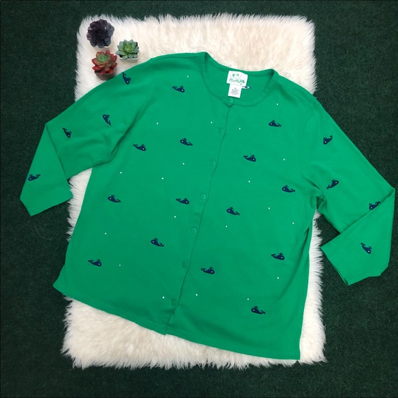 QVC Quacker Factory Rhinestone Embroidered Whale Cardigan - Picture 4 of 13